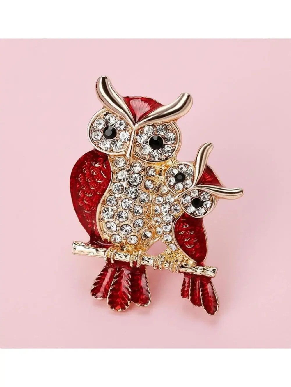 Elegant Owl Duo Rhinestone Brooch Pin